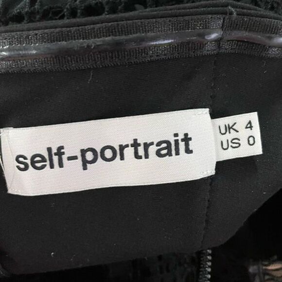 Self-Portrait Laser Cut Midi Frilled Column Dress in Black Polyester - Picture 5 of 6